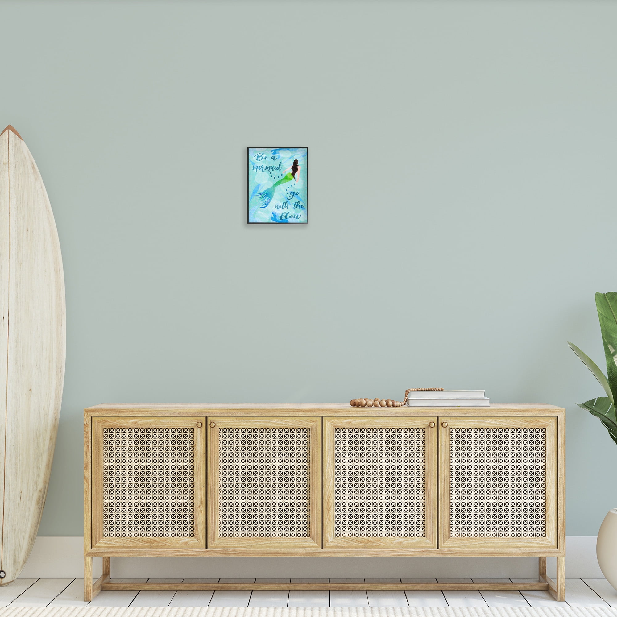 Stupell Industries Go With Flow Mermaid Abstract Painting Black Framed Art Print Wall Art, 11 x 14