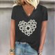thumbnail image 2 of Camisetas de Manga Corta para las Mujeres, Impresión de Cuello en V Camiseta Casual Top Hecho de 95% Poliéster 5% Spandex para el Uso Diario de Primavera Verano, Camisetas para las Mujeres Casual, 2 of 4