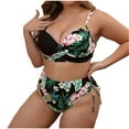 thumbnail image 2 of Odbmxy Two Piece Bathing Suits for Women Triangle Spaghetti Straps Women Swimsuit Floral Bikini Vacation Pleated Swimwear,Black L, 2 of 5