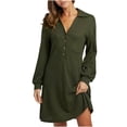 thumbnail image 1 of Vestido suelto con botones sólidos y cuello en V de manga larga a la moda Otoño Invierno para mujer Fridja  yut4511, 1 of 7