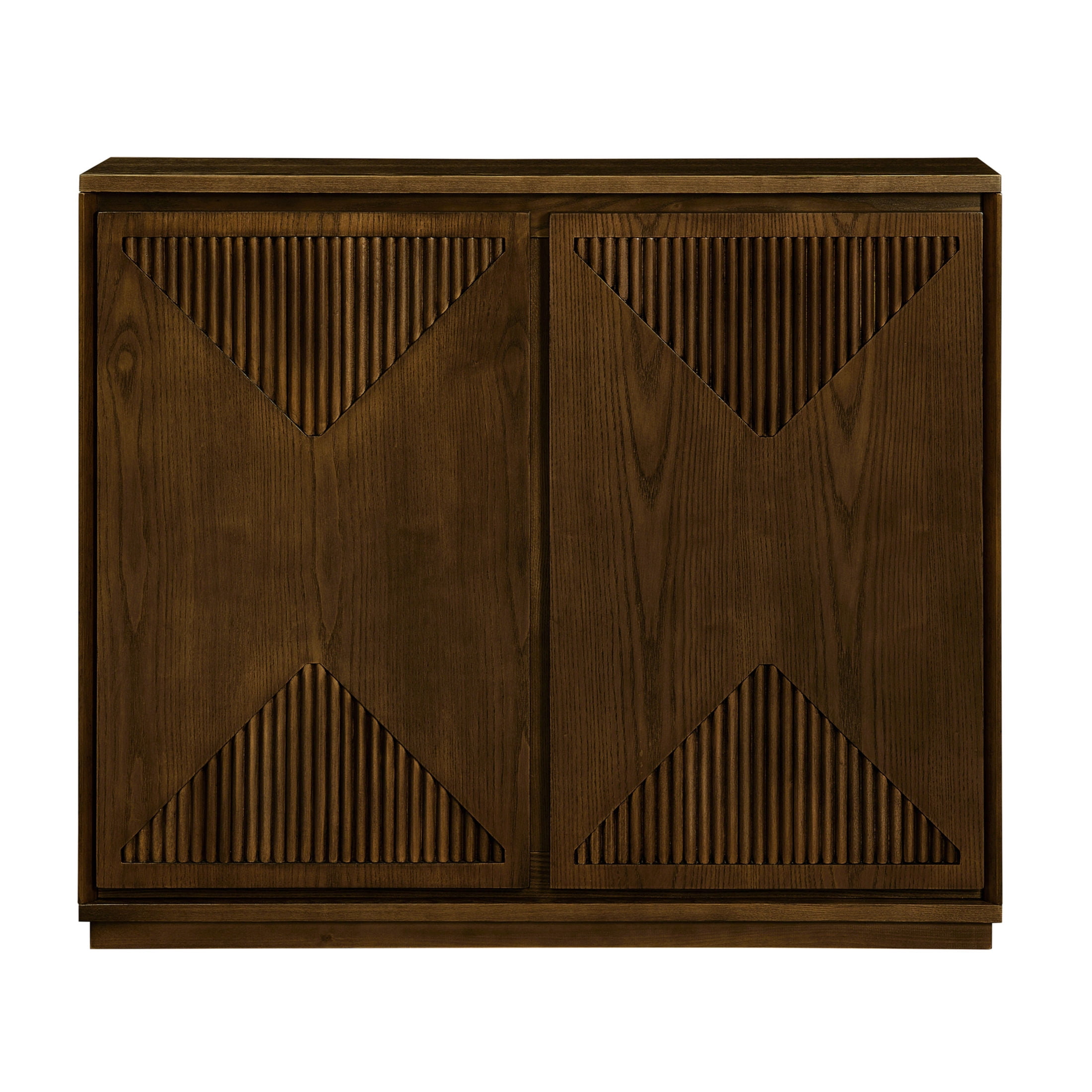 GDF Studio 39" Mid Century Modern V-Shaped Fluted Sideboard Cabinet with Outlet Holes, Brown