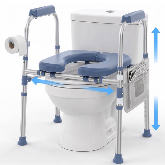 Specared Padded Toilet Seat Riser with Handles, 7 Height & 3 Width Standalone Toilet Safety Frame for Seniors, Bariatric, Pregnant, Surgery 400lbs
