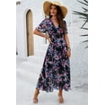 thumbnail image 3 of Women's Floral Maxi Dress Flowy V Neck Empire Waist Summer Wedding Guest Party Casual Chiffon Dress, 3 of 6