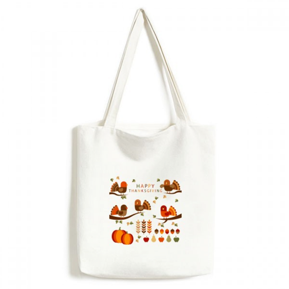 Thanksgiving Day Cartoon Pattern Tote Canvas Bag Shopping Satchel Casual Handbag