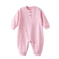 thumbnail image 2 of Agkizg Unisex Baby Ribbed Knit Romper, Long Sleeve Crew Neck Wooden Button Jumpsuit, Soft Stretchy Infant Fall Play Coverall, 2 of 6