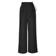 thumbnail image 4 of High Waisted Pants for Women Button Lace up Straight Wide Leg Pants Casual Comfy Summer Lounge Trousers Black, 4 of 6