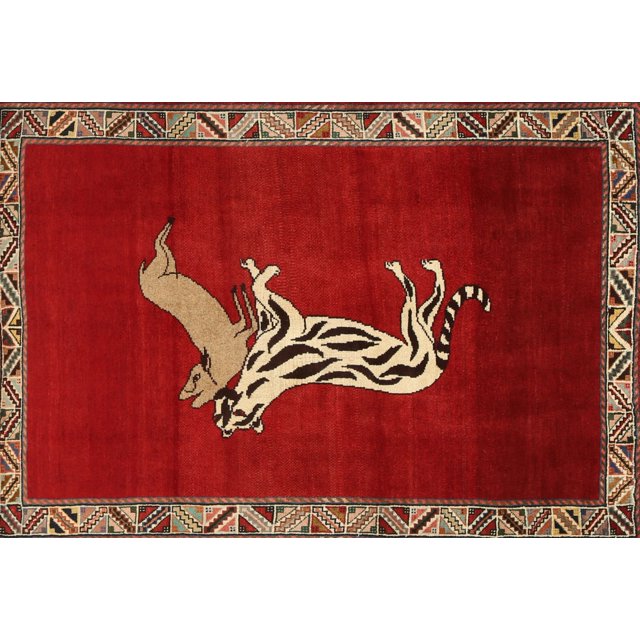 Ahgly Tapis d'Intérieur Rectangulaire Traditionnel Rouge Animal, 8 Pieds x 12 Pieds