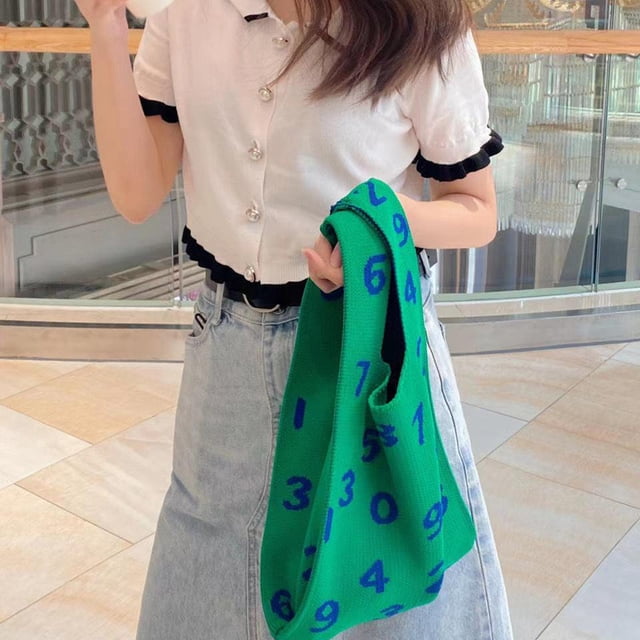 Women Digital Knitting Shoulder Bag Retro Design Female Small Tote Purse Handbags Protable Woolen Shopping Bags , blanco BLESIY Bolsos de hombro para mujer
