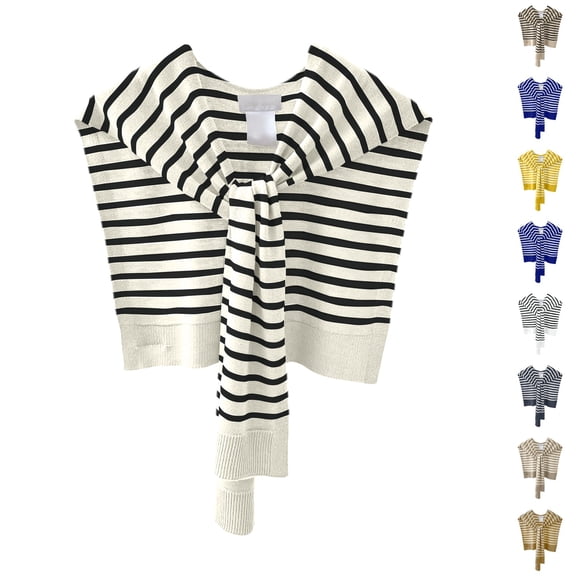 Resicozy Striped Sweater Shawl Wraps for Women Knit Knotted Over the Shoulder Sweater Cape Casual Travel Scarf Tops Wrap Sleeves Beige