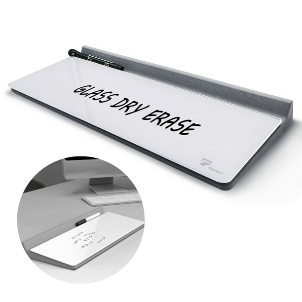TOWON Glass Dry Erase Board Tabletop Whiteboard w/ 1 Marker, Slope