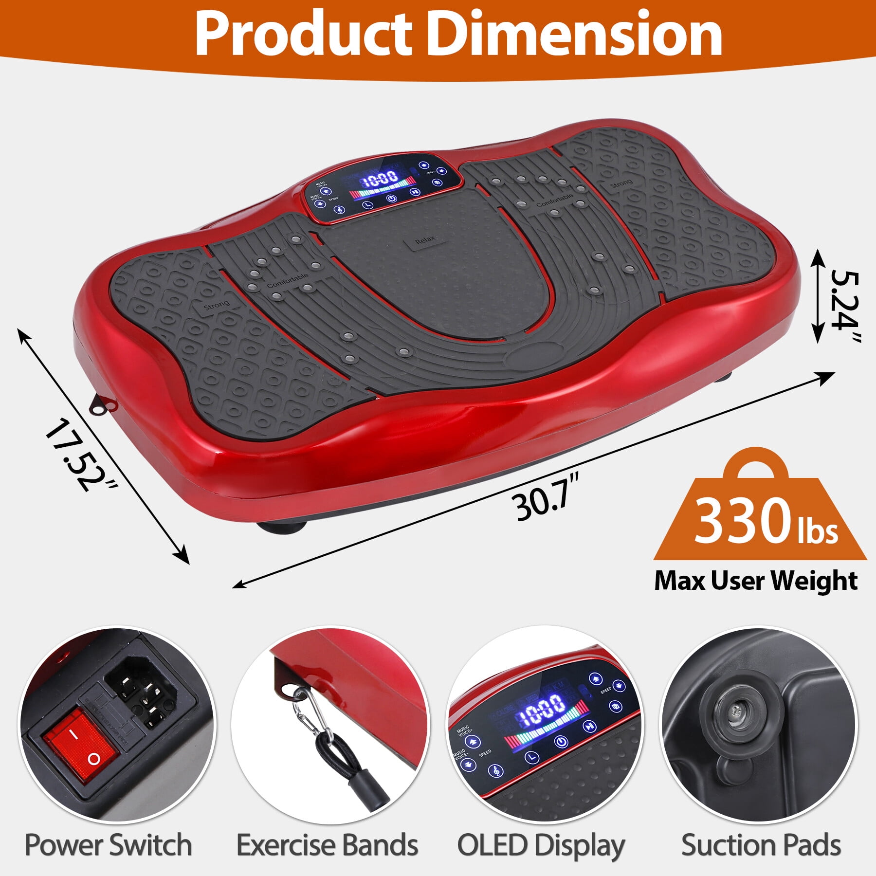HomGarden Vibration Plate Exercise Machine 120 Levels Full Body Fitness Workout Platform Lymphatic Drainage W/Bluetooth, USB Port, Remote, Red