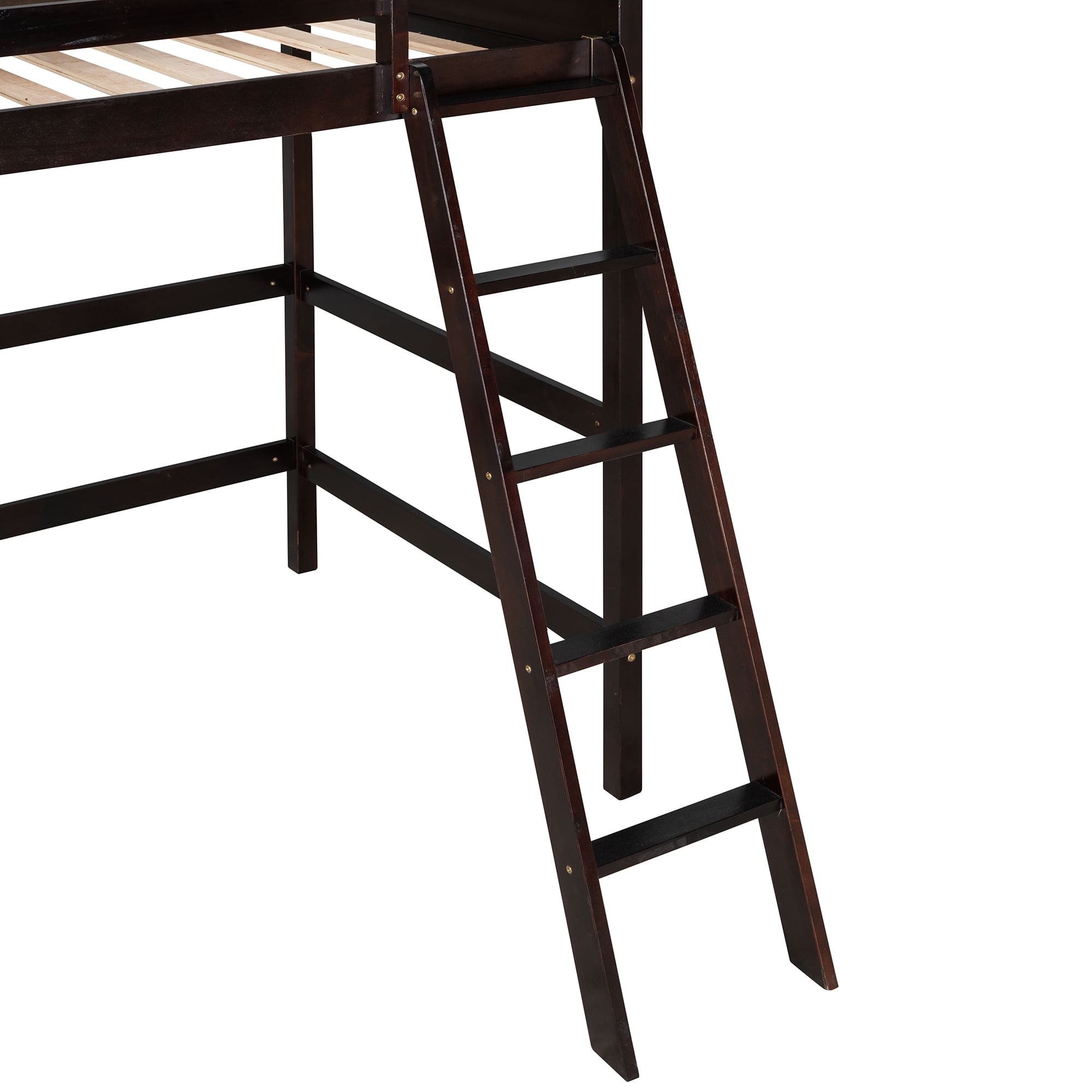 Aukfa Twin Loft Bed, Wood Bed Frame for Dorm Kis Teens College, Modern - Espresso