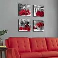 thumbnail image 3 of Red Wall Art Ruby Red Rose Flower Picture Wall Decor for Couple Bedroom Dining Room Black and Red Canvas Prints Floral Love Theme Paintings Modern Artwork Bathroom Home Decoration 16x16\u201d 4 Pieces, 3 of 6