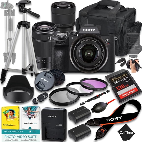 Sony a7R IIIA Mirrorless Camera International Version w/ 28-70mm & 55-210mm Lenses   128GB   Extra Battery   Case   Tripod (24-Pc Bundle)