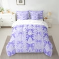 thumbnail image 2 of Manfei Girls Purple Ribbon Bedding Comforter Set 7 Pieces, Dreamy Bowknot Bow-tie Full Bedding Set, Princess Cartoon Style Reversible Fitted Sheet Flat Sheet, Microfiber Bedroom Decor, 2 of 7