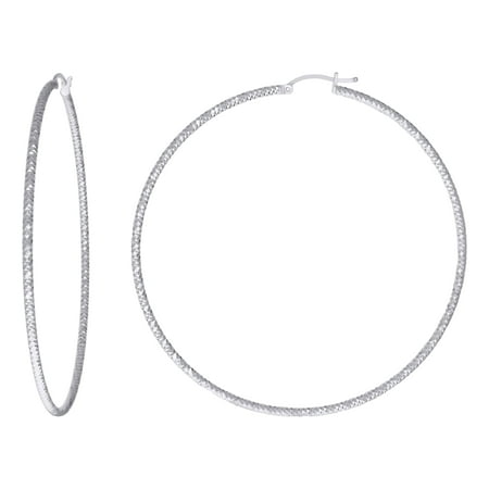 925 Sterling Silver Womens 2mm x 70mm Diamond-Cut Hoop Earrings