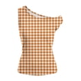 thumbnail image 6 of Yertdoel Sleeveless Tops for Women Fashion Checkered Print Off the Shoulder Slim Fitted Tank Top Party Cozy Summer Tops Casual Shirts, 6 of 7