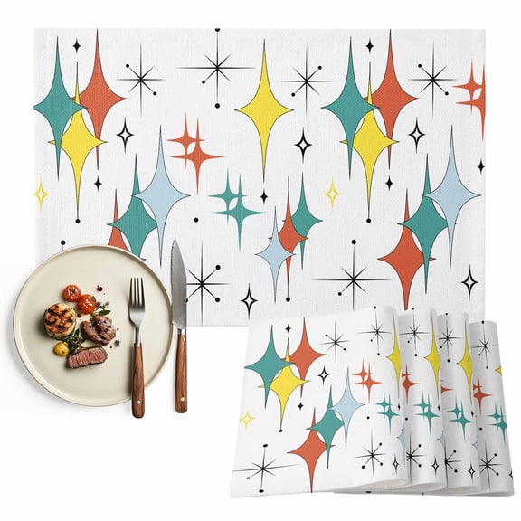 Mid Century Modern Placemats Set of 8, Teal Orange Yellow Table Mats Washable Heat-Resistant Non-Slip Place Mats for Kitchen Dinner Table Indoor Outdoor Decor,13x19 Inch