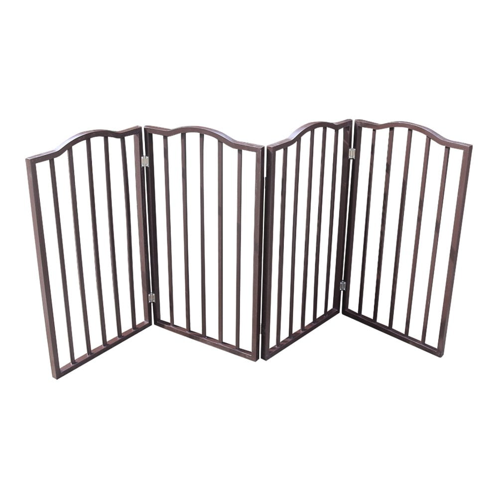 Hassch Dog Gate Foldable Dog Fence Freestanding 4 Panel Pet Gates Freestanding Folding Dog Gates House Pet Gate for Dogs Gate for Indoors,Extra Wide Dog Gate 32in Height Brown