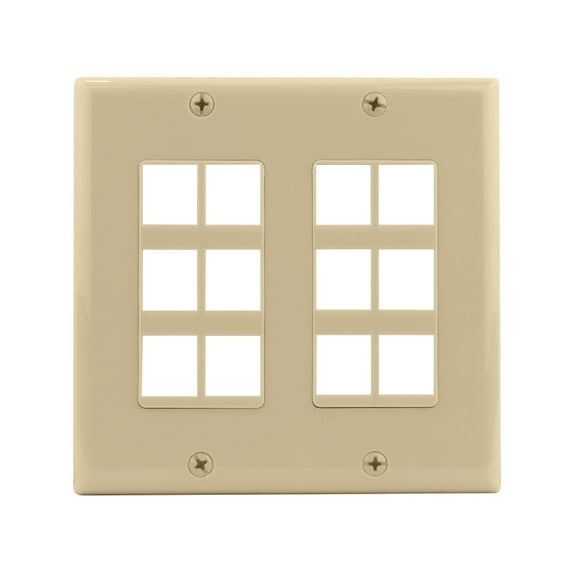 Construct Pro Double-Gang 12-Port Keystone Wall Plate (Color: Ivory)