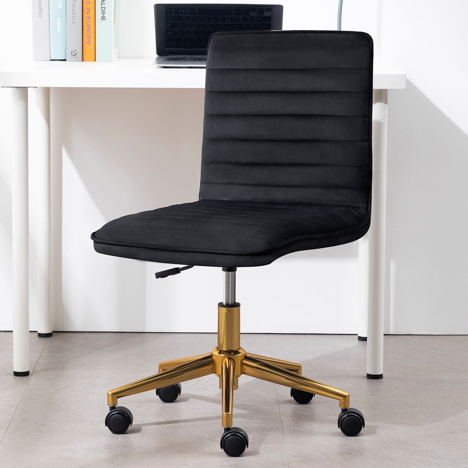 Furniliving Velvet MidBack Armless Task Chair Swivel Office Chair