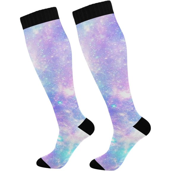 GZHJMY Galaxy Compression Socks, Women Men Long Stocking (20-30mmHg), Travel Knee High Stockings for Athletic Sports,Running,Cycling,Nursing
