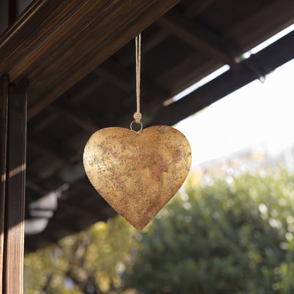 Brass Heart Shaped Decorative Bells - Polished Metal Surface, Ramadan Decorations, Soft Jingle Sound, Detachable Hanging Rope, Perfect for Home Window and Holiday Decor Tarnish-Resistant, 1pc