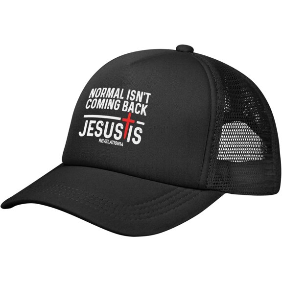 Normal Isn't Coming Back But Jesus is Revelation 14 Hat Mesh Trucker Hat Funny Baseball Cap Men Women