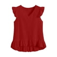 thumbnail image 4 of Womens Cute V Neck Ruffle Sleeveless Shirts Elegant Tank Tops Blouses Pleated Hem Casual Solid Color Tees Red, 4 of 5