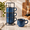 Blue, variant on Large Ceramic Coffee Mug Set Of 4 With Stand 15 Oz Stackable Different Embossment Ribbed Latte Cup For Cappuccino Tea Hot Cocoa D