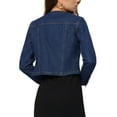 thumbnail image 3 of INSPIRE CHIC Women's Denim Jackets Collarless Long Sleeves Button Down Crop Jean Jackets L Dark Blue, 3 of 7