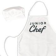 UP THE MOMENT Junior Chef Kids Apron & Chef Hat, Toddler Apron for Cooking, Childrens Chef Apron and Hat, Kids Apron and Chef Hat Set, White Kids Apron and Chef Hat