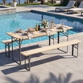 thumbnail image 4 of Costway 70" 3-Piece Folding Picnic Table with Benches for 6,Fir Wood&Metal Frame for Patio, 4 of 10