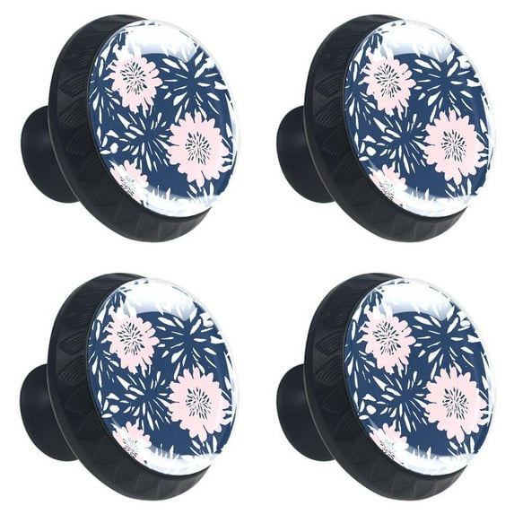 4 Pcs Flowers in Blue Knobs for Kitchen Cabinet Cupboard Dresser Bookcase Drawer Pulls Handles Round Home Decor