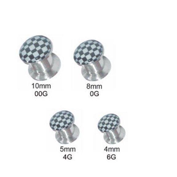 Ear Plug Surgical Steel Screw Fit with Checker Logo Design