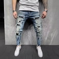 thumbnail image 1 of TINZ Male Slim Fit Ripped Trousers Ripped Paint Jeans Mens Tan Denim Jean for Work Men, 1 of 8