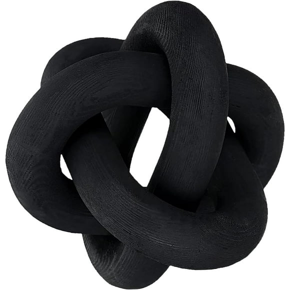 (Black) Wood Knot Chain Decor - 3 Chain Bohemian Wood Hand Carved Decorative Wood Knot Coffee Table Entryway Modern Farmhouse Shelf Decor