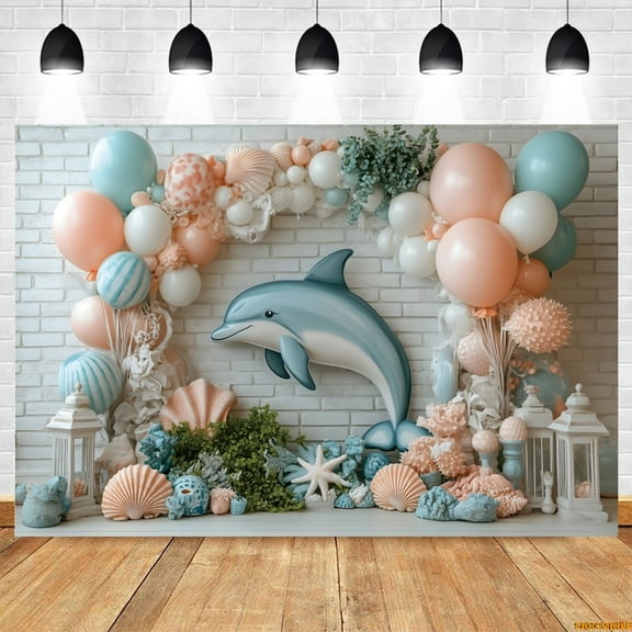 Fantasy Underwater World Photography Backdrop Ocean Dolphin Whale Arch Balloon Baby Shower Birthday Party Photo Background r