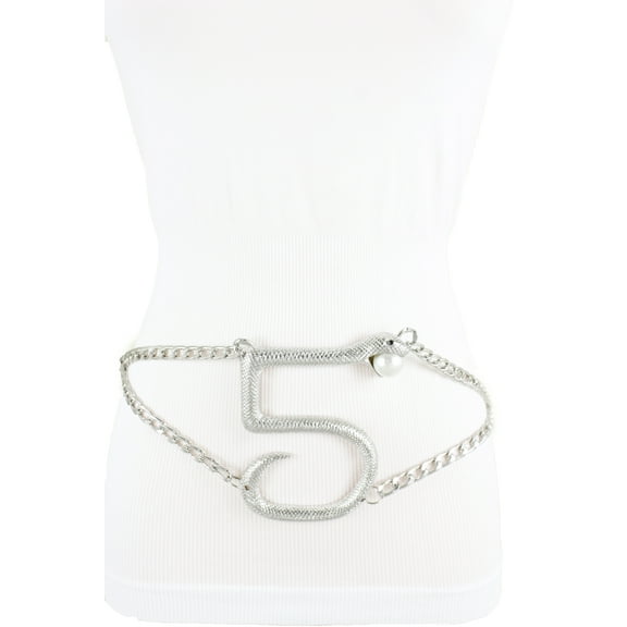 Women Silver Metal Chain Big Bling # 5 Snake Buckle Fashion Belt Plus Size XL XXL