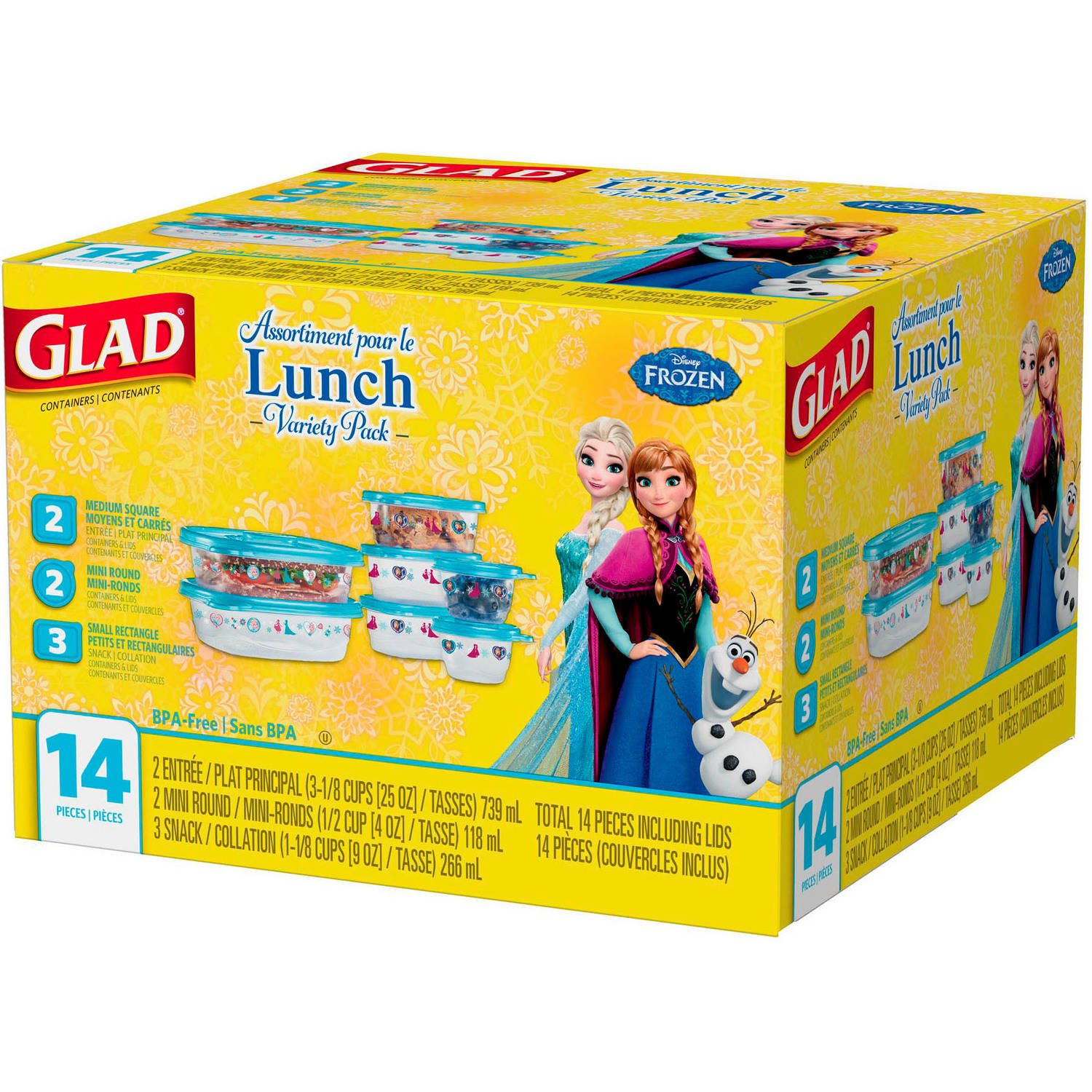 Glad Lunch Variety Pack Disney Frozen Food Storage Containers, BPA Free, 14 pk - image 2 of 8