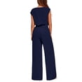thumbnail image 5 of Women's 2 Piece Summer Outfit Cap Sleeve V Neck Belted Crop Top Wide Leg Pants, 5 of 6