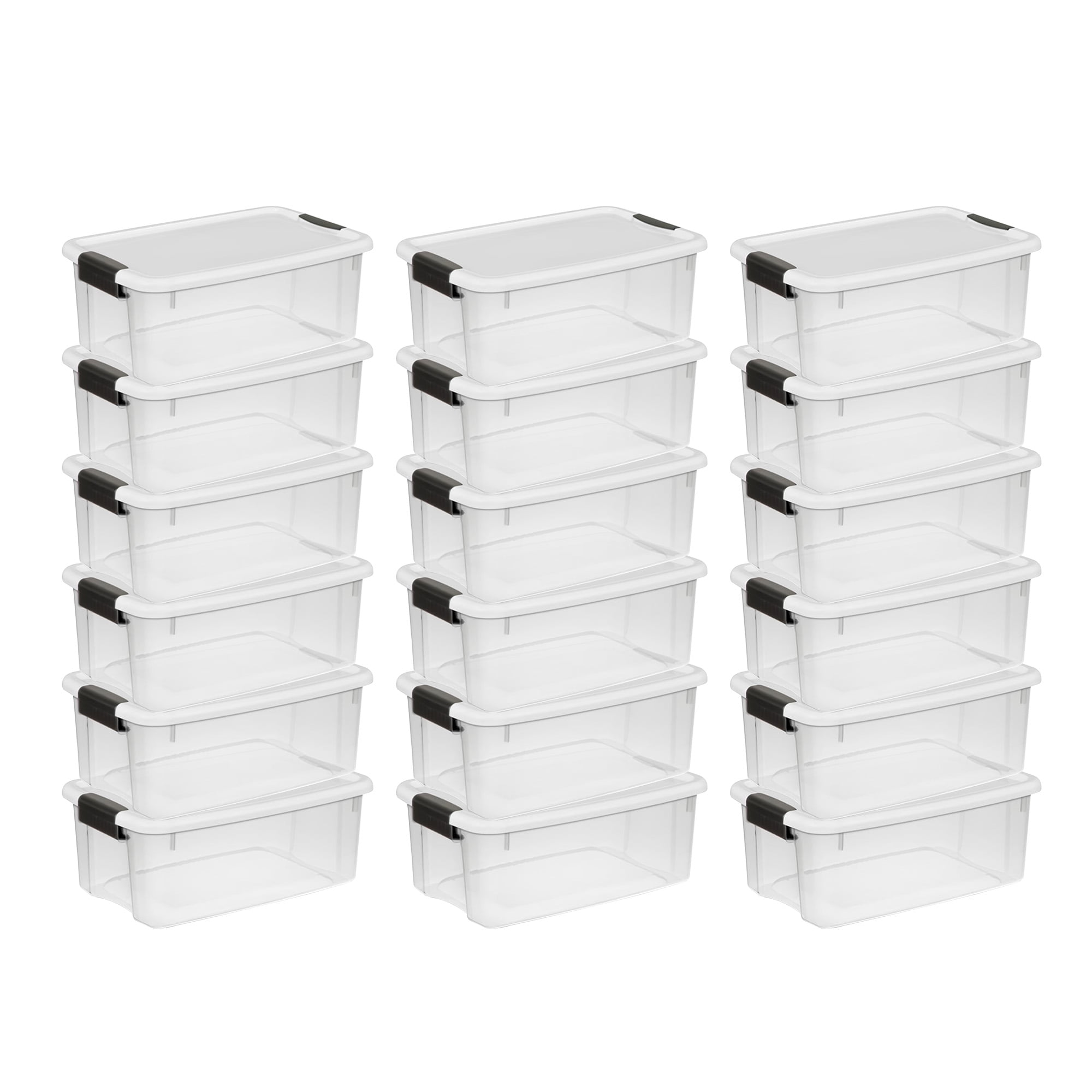 Sterilite 18 Quart Clear Plastic Storage Bin with White Latch Lid, 18