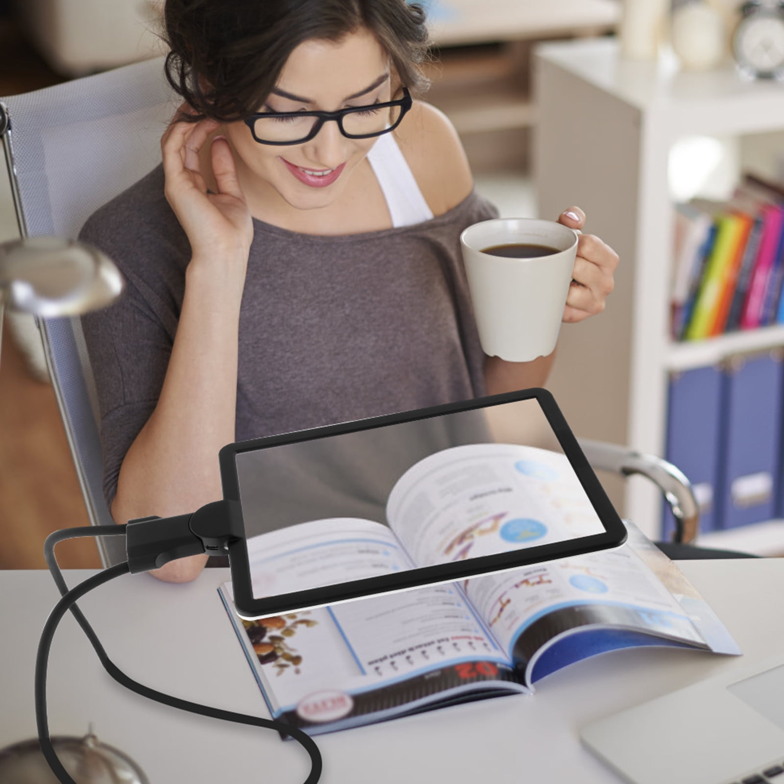 Magnifying Glass with Light Rechargeable Hands Free Full Page Reading Magnifier with Neck Hanging 7.5 x 10.2in for Elderly Visual Impairment