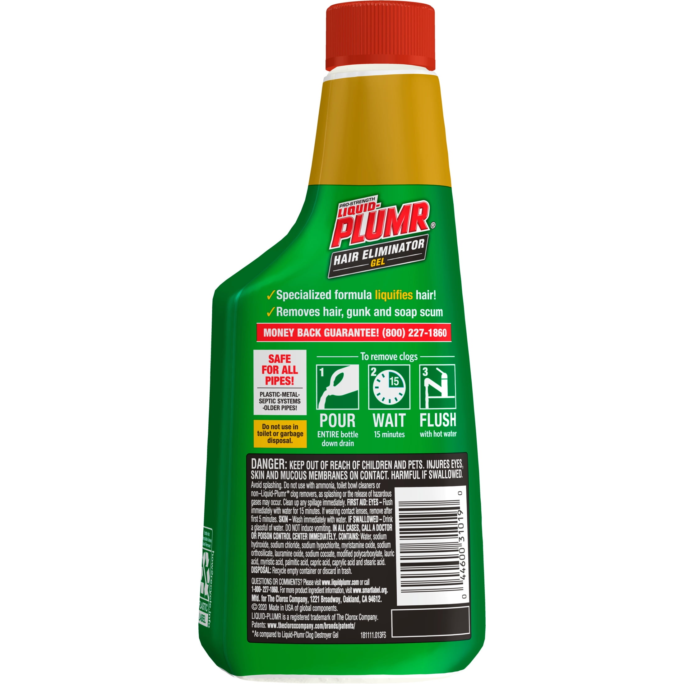 Liquid-Plumr Hair and Drain Clog Remover Gel, Septic Safe, Unscented, 16 fl oz