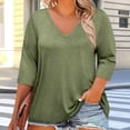 thumbnail image 1 of Craaazy Women's Casual Plus Size 3/4 Sleeve V Neck Tops Loose Fit Solid Color Loose Fit T Shirts for Spring and Summer Gift, 1 of 6