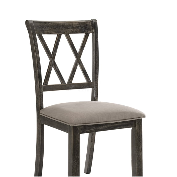 Claudia II Beige and Gray Fabric Side Chair Set of 2, Upholstered Dining Chairs with XX Back Design