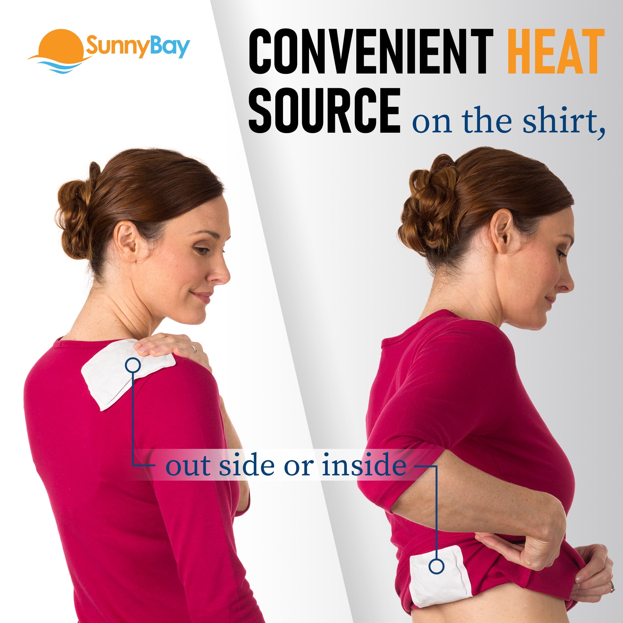 SunnyBay Adhesive Heat Patches for Neck, Knee, and Upper or Lower Back, Air-Activated Heat Pads for Menstrual Cramps, Stiffness, Sprains, and More, Stick to Clothing, 5x3 inches, 30 Count
