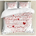thumbnail image 1 of I Love You Duvet Cover Set King Size, Love Words in Various Language Universal Wedding Engaged Flirt Partners Print, Decorative 3 Piece Bedding Set with 2 Pillow Shams, Red White, by Ambesonne, 1 of 3