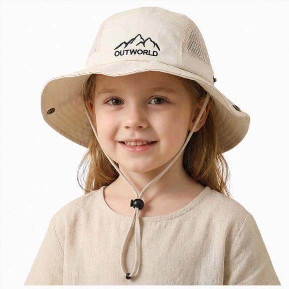 Gubotare Girls Summer Hat Outdoor Kids Sun Hats with Neck Flap Boys Girls Wide Brim UPF 50 UV Protection Children Bucket Hat Safari Hat (Beige,One Size)