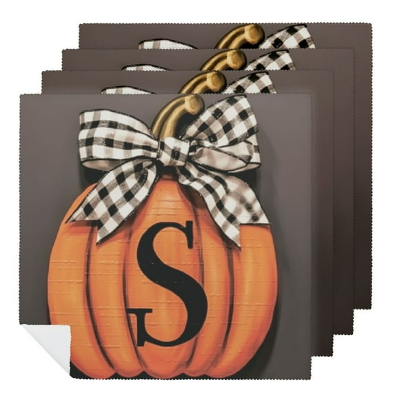 PHYHOO Fall Cloth Napkins Letter S Luncheon Napkins Pumpkin Dots Dinner Napkins for Autumn Thanksgiving Party Supplies Table Decor 2 PCS